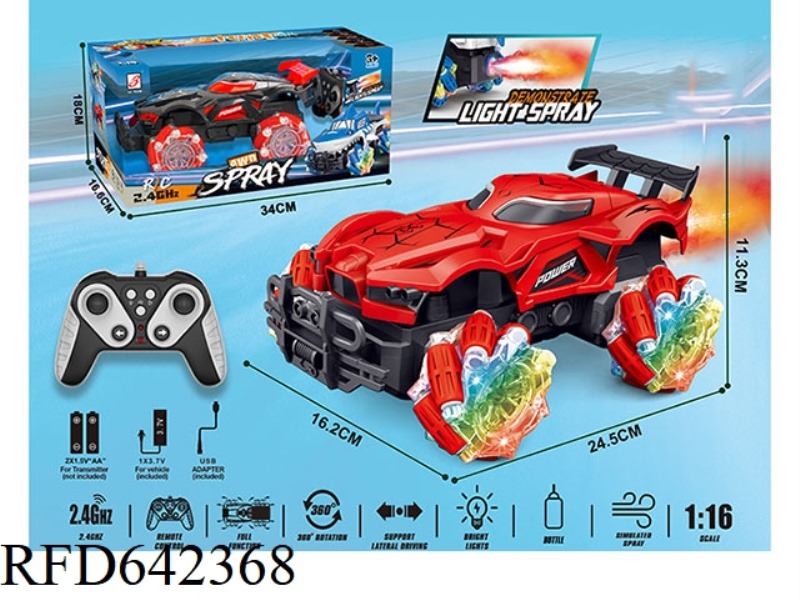 2.4G SPIDER 9-PASS SPRAY MONSTER REMOTE CONTROL CAR 1:16 WHEEL WINDOW BOX WITH LIGHTS