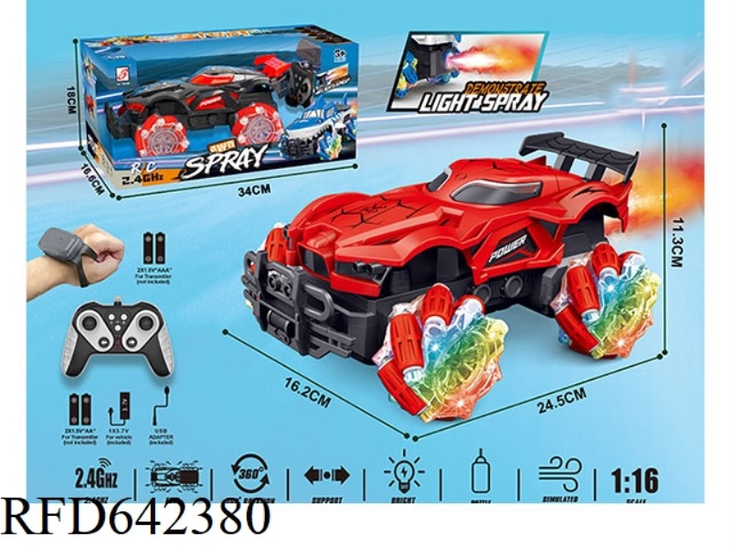 2.4G SPIDER 9-PASS SPRAY MONSTER REMOTE CONTROL CAR 1:16 WHEEL WITH LIGHTS (REMOTE CONTROL + REMOTE
