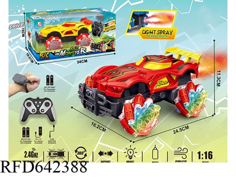 2.4G SPIDER 9-PASS SPRAY MONSTER REMOTE CONTROL CAR 1:16 WHEEL WITH LIGHTS (REMOTE CONTROL + REMOTE
