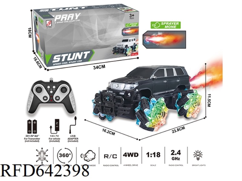 2.4G 9-PASS SPRAY REMOTE CONTROL CAR 1:18 (WINDOW BOX) WHEELS WITH LIGHTS (TOYOTA LAND PATROL)