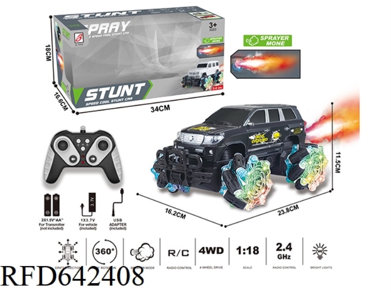 2.4G 9-PASS SPRAY REMOTE CONTROL CAR 1:18 (WINDOW BOX) WHEEL WITH LIGHTS (TOYOTA LAND PATROL COLOR P