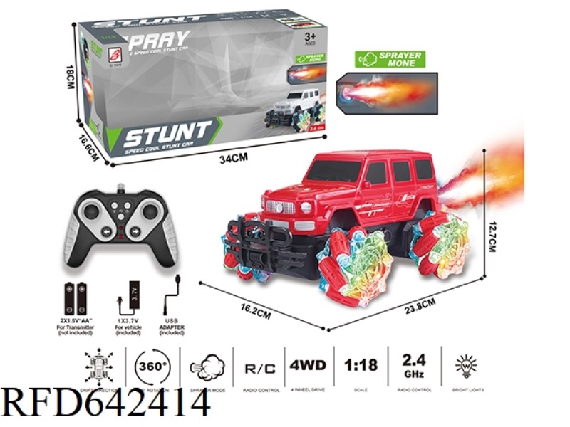 2.4G 9-PASS SPRAY REMOTE CONTROL CAR 1:18 (WINDOW BOX) WHEEL WITH LIGHTS (MERCEDES BENZ BIG G COLOR