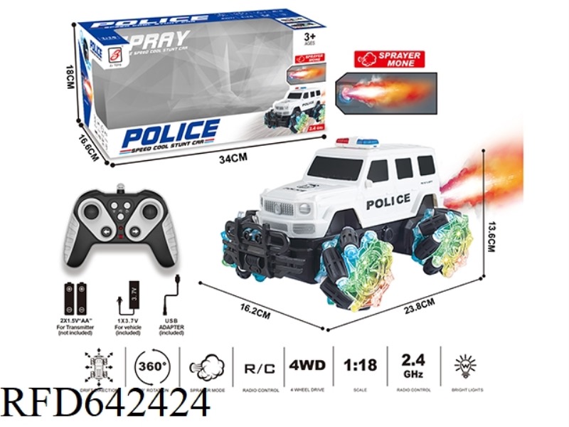 2.4G 9-PASS SPRAY REMOTE CONTROL POLICE CAR 1:18 (WINDOW BOX) WHEEL WITH LIGHTS (MERCEDES BENZ BIG G