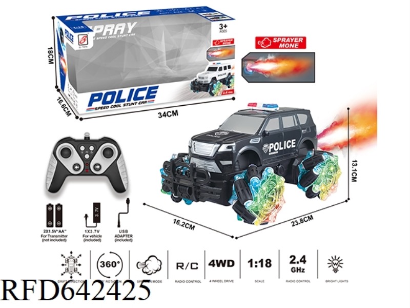 2.4G 9-PASS SPRAY REMOTE CONTROL POLICE CAR 1:18 (WINDOW BOX) WHEEL LIGHT (NISSAN)
