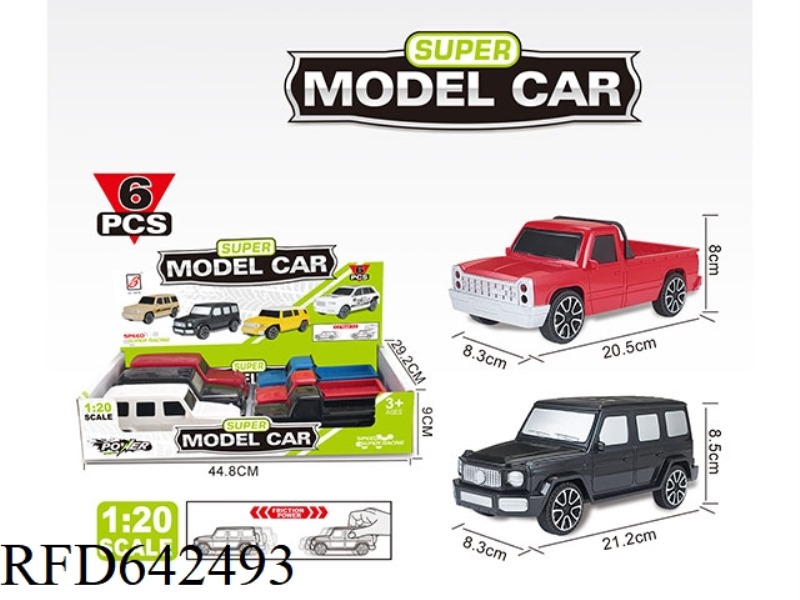 2 SIMULATION INERTIA CARS (DISPLAY BOX 6 ONLY) 1:20 MERCEDES BENZ BIG G/ PICKUP