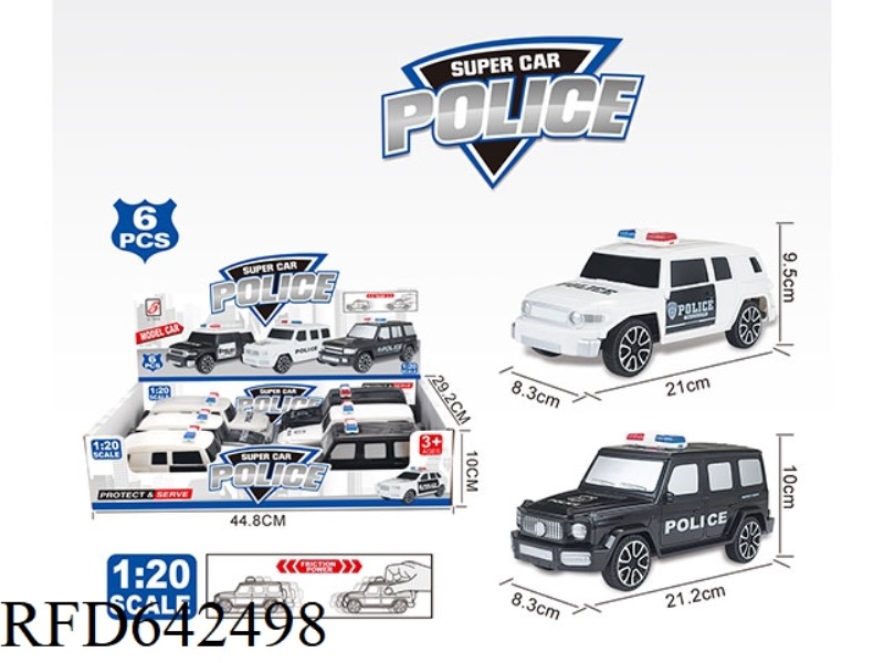 2 MODELS OF ENGLISH INERTIAL POLICE CARS (DISPLAY BOX 6 ONLY) 1:20 TOYOTA FJ/ MERCEDES-BENZ BIG G