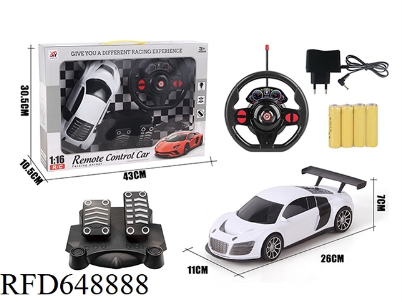 FOUR-WAY REMOTE CONTROL BLACK WINDOW AUDI R8 1:16 GRAVITY SENSING + PEDAL
