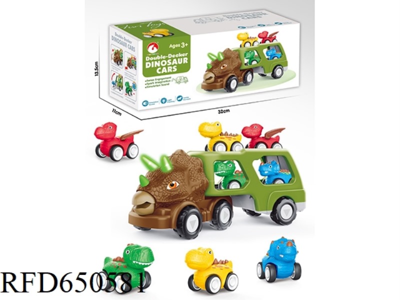 ACOUSTO-OPTIC INERTIAL TRICERATOPS DOUBLE-DECKER WITH 4 PULL-BACK DINOSAURS
