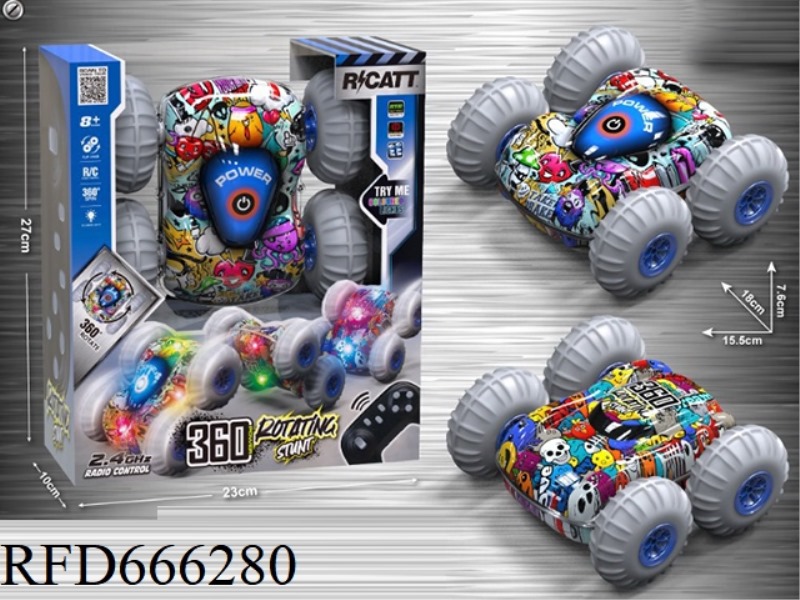2.4G HALLOWEEN GHOST FACE LIGHT DOUBLE-SIDED INFLATABLE WHEEL STUNT CAR (WITH ELECTRICITY INCLUDED)