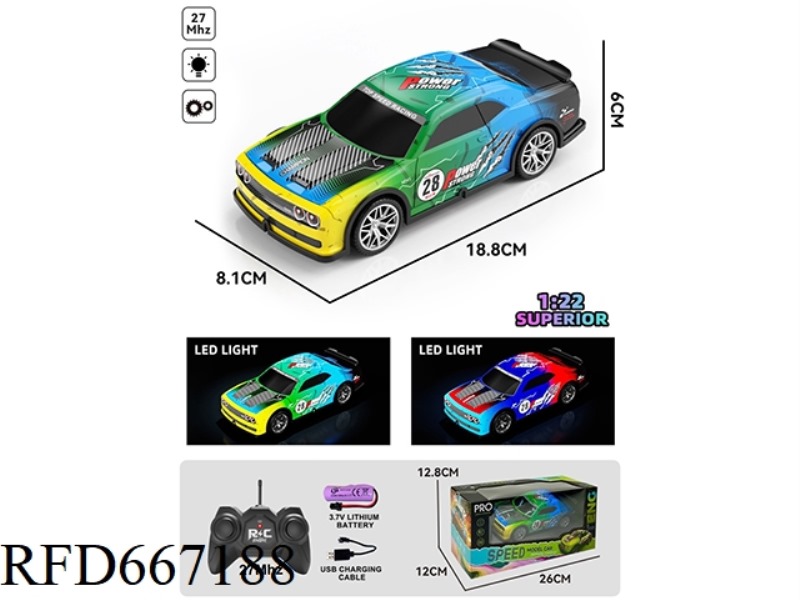 REMOTE CONTROL CAR 1:22 FOUR-WAY 27-FREQUENCY PVC TRANSPARENT CAR BODY DODGE HELLCAT SPORTS CAR (WIT