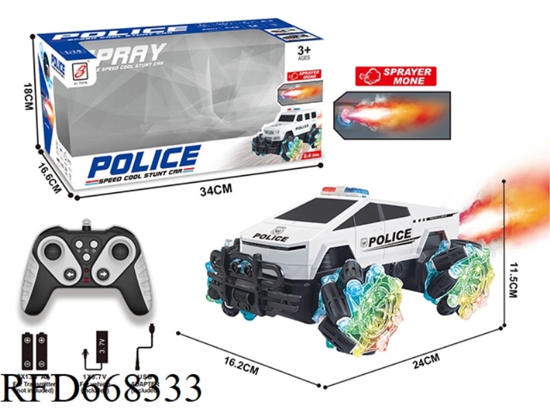 2.4G 9-CHANNEL SPRAY REMOTE-CONTROLLED POLICE CAR 1:18 (TESLA CYBERTRUCK)