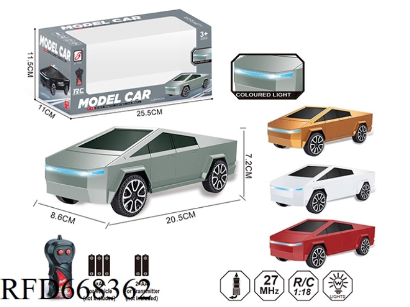 1:18 TWO-WAY REMOTE CONTROL CAR WITH SEVEN-COLOR LIGHTS (TESLA CYBERTRUCK) WINDOW BOX