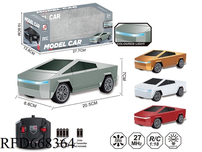 1:18 FOUR-WAY REMOTE CONTROL CAR WITH SEVEN-COLOR LIGHTS (TESLA CYBERTRUCK) WINDOW BOX
