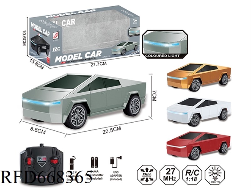 1:18 FOUR-WAY REMOTE CONTROL CAR WITH SEVEN-COLOR LIGHTS (TESLA CYBERTRUCK) WINDOW BOX WITH POWER IN