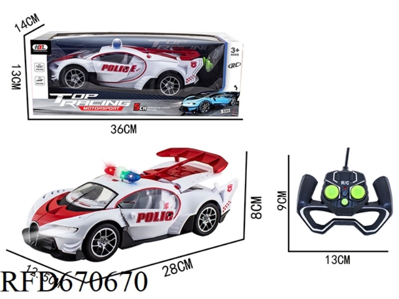 A 1:14 FIVE-WAY THREE-DOOR REMOTE-CONTROLLED POLICE CAR