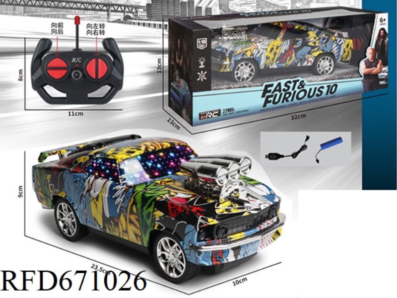 1:18 FOUR-WAY FORD MUSTANG 3D REMOTE CONTROL CAR (WATER TRANSFER PRINTING) WITH BATTERY INCLUDED