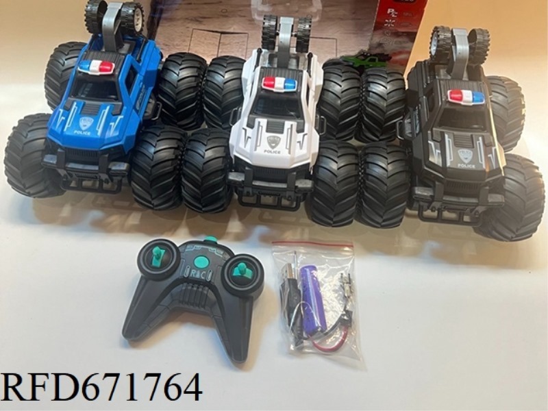REMOTE-CONTROLLED FIVE-WAY STUNT HIGH-SPEED STANDING AND ROTATING POLICE CAR (2.4G)
