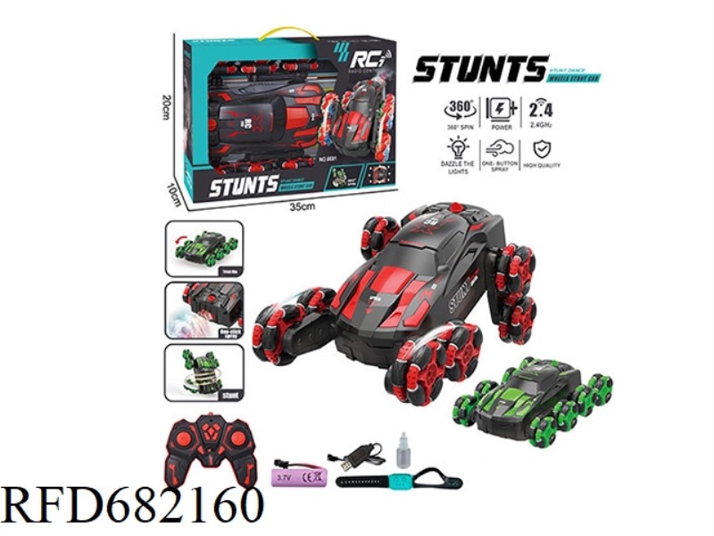 2.4G SMALL 8 WHEEL RACING STUNT REMOTE CONTROL CAR WITH LIGHT SPRAY.