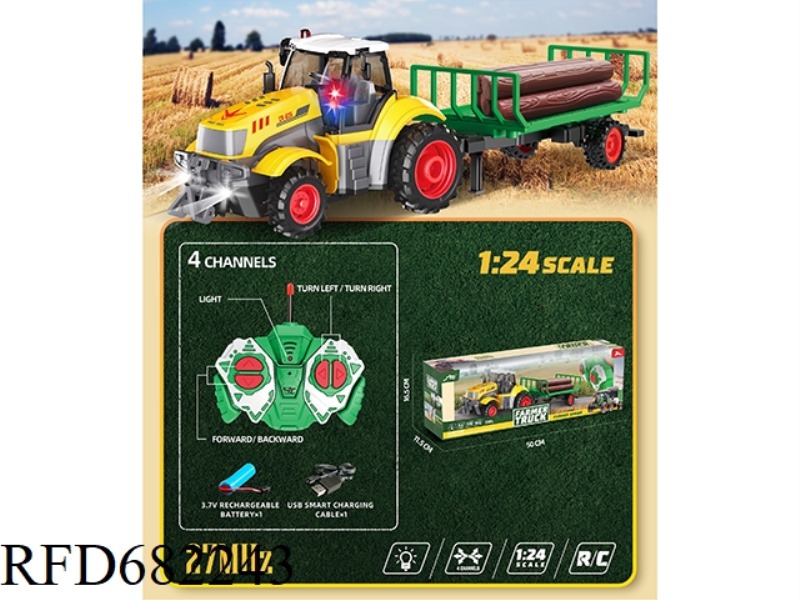1:24 FOUR-WAY LIGHTING REMOTE CONTROL FARMER'S TRUCK SERIES WOOD TRANSPORT VEHICLE