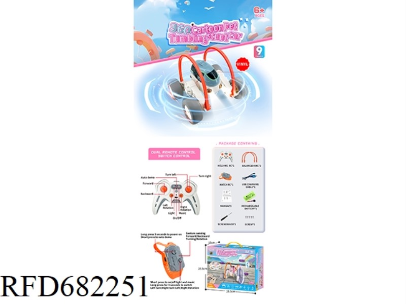 2.4G ANTI-FREQUENCY JIUTONG LIGHTING FUXING VINYL CARTOON 360 STUNT CAR (DOUBLE REMOTE CONTROL WITH