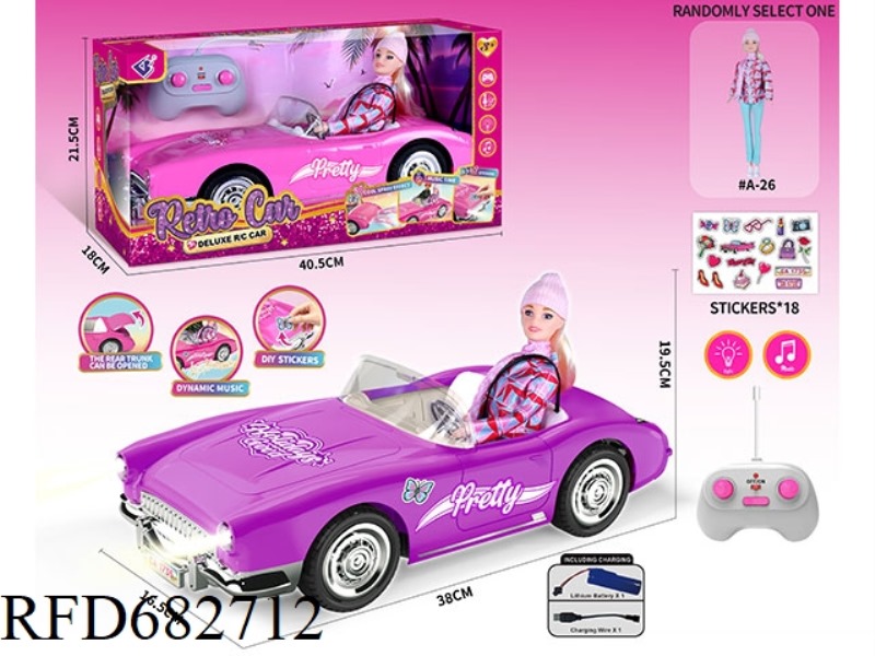 (INCLUDING ELECTRICITY) 27MHZ1：10: 10 BARBIE CONVERTIBLE WITH LIGHTING AND MUSIC.