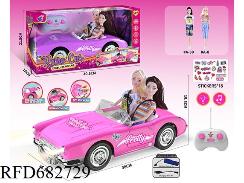 (INCLUDING ELECTRICITY) 27MHZ1：10: 10 BARBIE CONVERTIBLE WITH LIGHTING AND MUSIC.