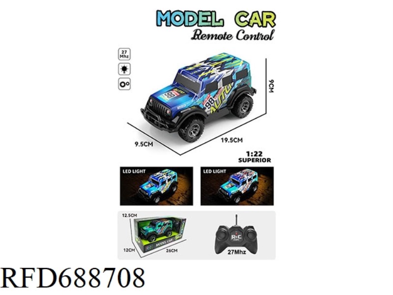 REMOTE CONTROL CAR 1:22 FOUR-WAY 27 FREQUENCY PVC TRANSPARENT CAR SHELL (WITH LIGHTS)