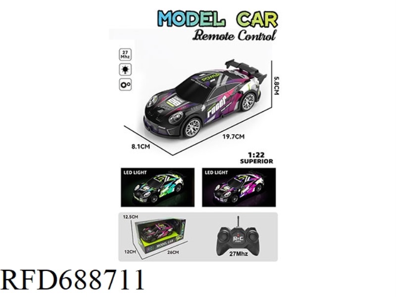 REMOTE CONTROL CAR 1:22 FOUR-WAY 27 FREQUENCY PVC TRANSPARENT CAR SHELL (WITH LIGHTS)