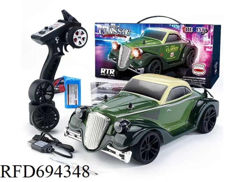 1/16 ELECTRIC FOUR-WHEEL DRIVE FLAT-RUNNING DRIFT VEHICLE (CLASSIC CAR) MILITARY GREEN