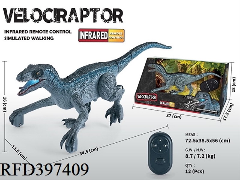 INFRARED RAPTOR/REMOTE CONTROL DINOSAUR (GRAY BLUE) WITH SOUND LIGHTS