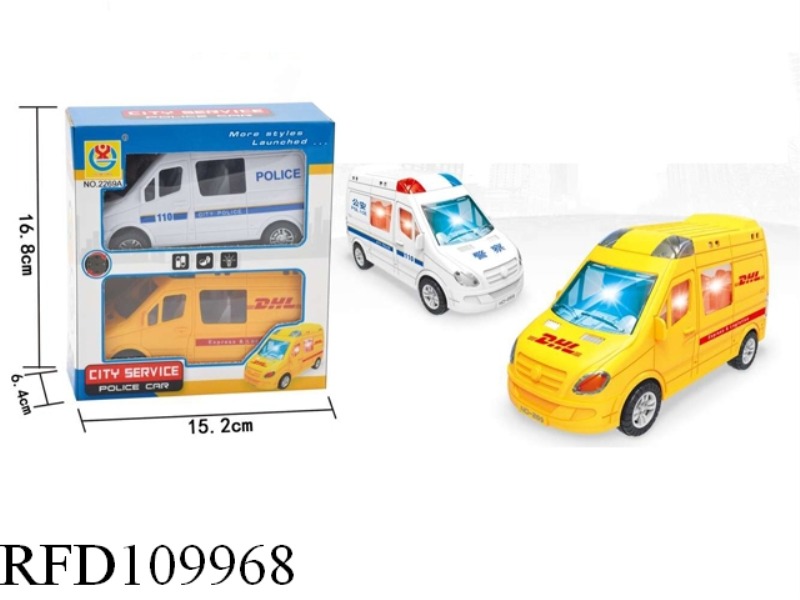 B/O UNIVERSAL POLICE CAR,EXPRESSAGE CAR WITH LIGHT AND MUSIC(2 ASST)