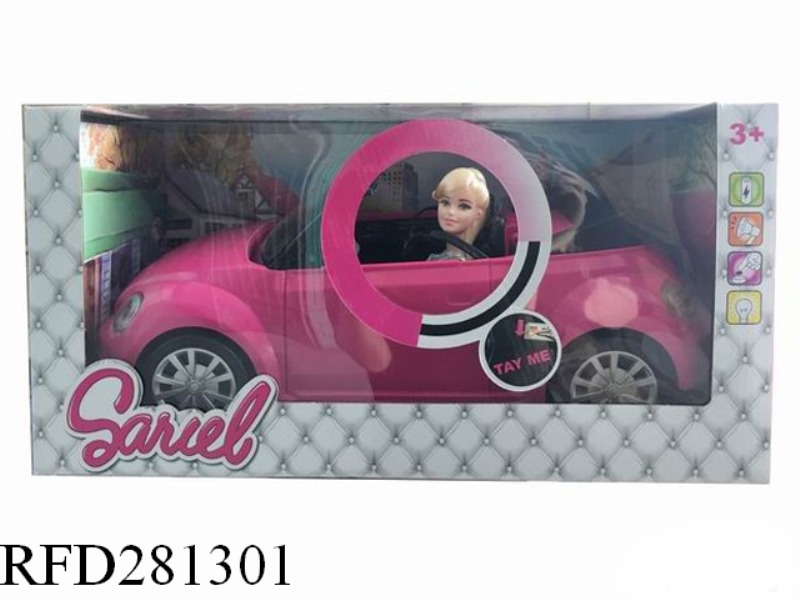 11.5 INCH DOLL WITH SLIDING MAE RED CONVERTIBLE CAR LIGHTING MUSIC