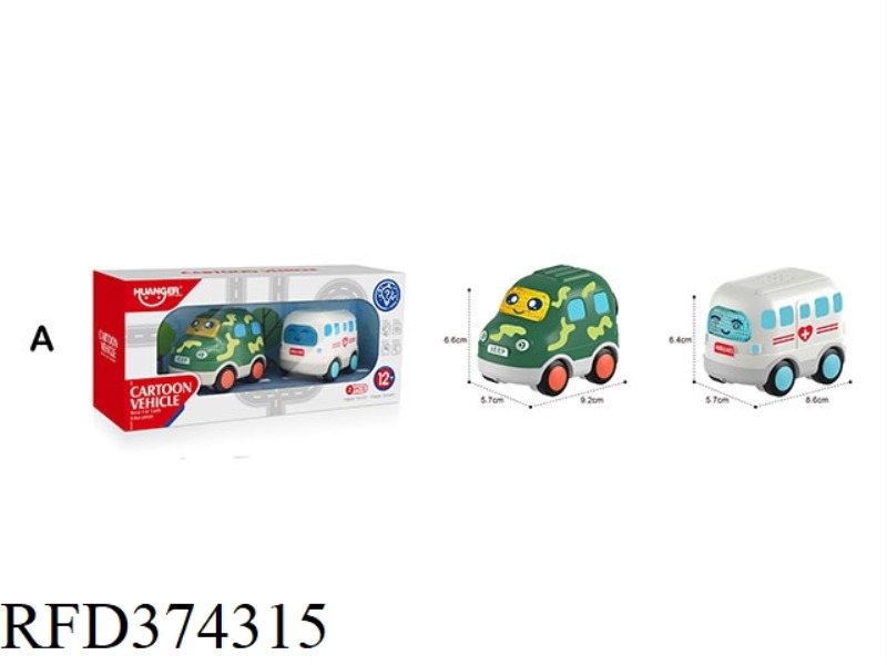FUN SOUND AND LIGHT CARTOON CAR 2 PACK-TYPE A (JEEP, AMBULANCE)