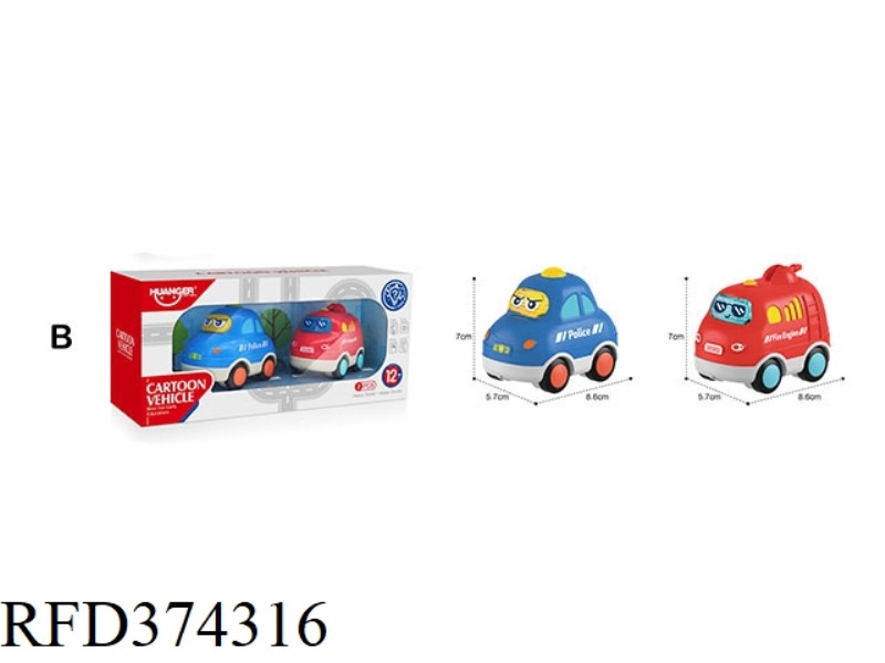FUN SOUND AND LIGHT CARTOON CARS 2 PACK-TYPE B (POLICE CARS, FIRE TRUCKS)