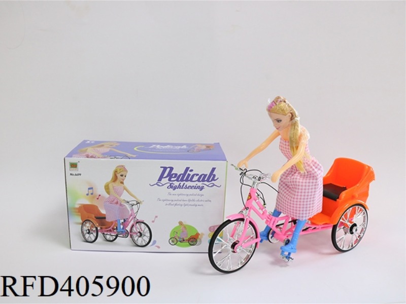 PRINCESS BARBIE RIDES A TRICYCLE WITH COLORFUL LIGHTS AND MUSIC
