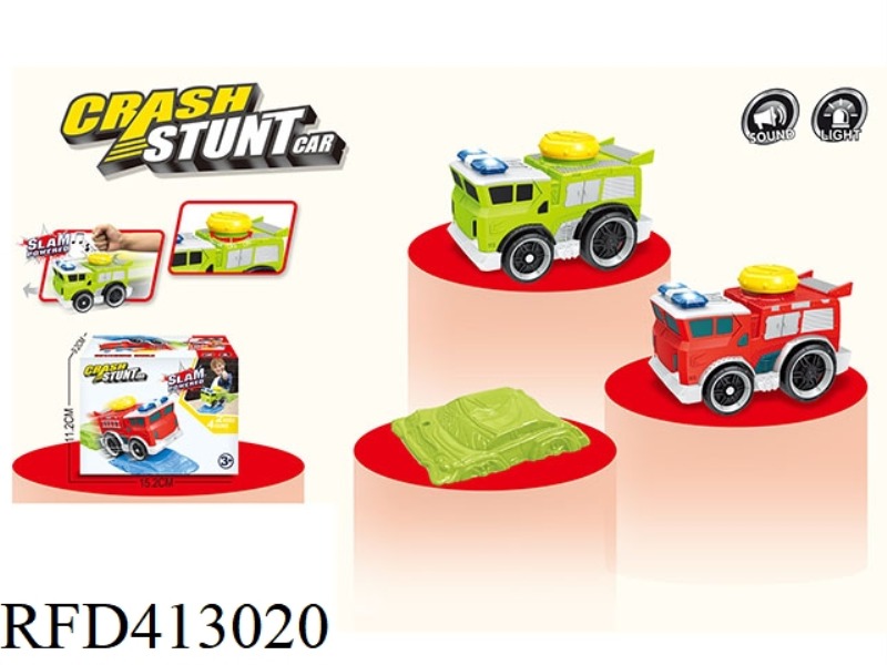 SLAP, CRASH, JUMP, ELECTRIC RACING CAR WITH ROADBLOCK