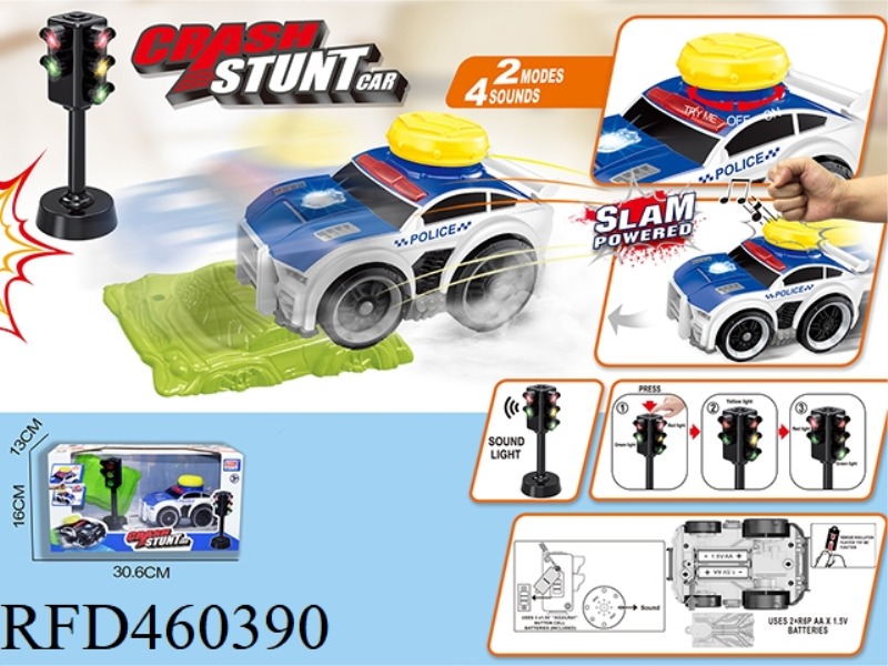 SLAP COLLISION JUMP ELECTRIC POLICE CAR SET (WITH TRAFFIC LIGHTS + BARRICADES)