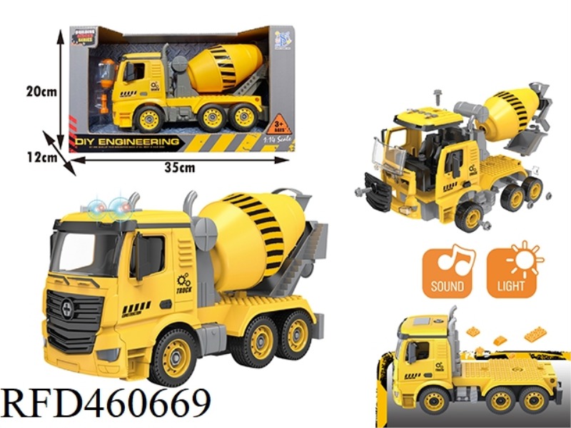 DIY SLIDING MANUAL ENGINEERING MIXER TRUCK WITH LIGHT AND MUSIC