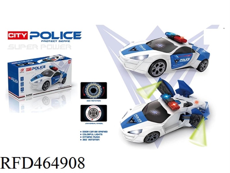 ELECTRIC LIGHT AND MUSIC OPEN DOOR UNIVERSAL POLICE CAR (WHITE)