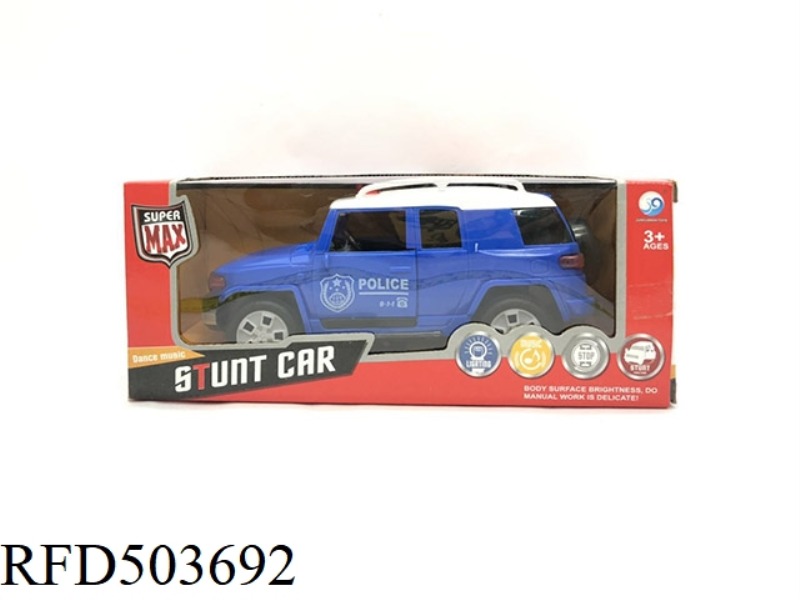 ELECTRIC UNIVERSAL POLICE CAR, 7 FLASHING LIGHTS MUSIC + ROTATION + AUTOMATIC DOOR