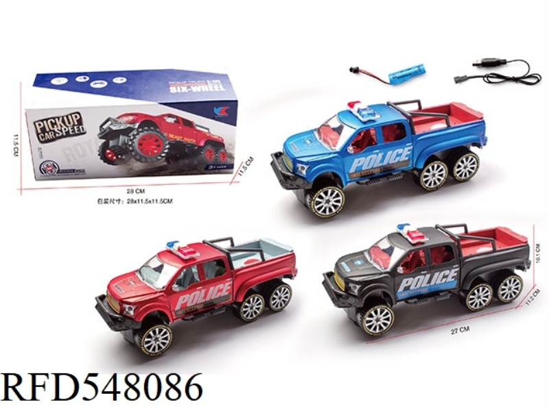 1:16 SIX-WHEEL FORD PICKUP ELECTRIC CARDAN WITH FRONT LIGHTS MUSIC POLICE CAR