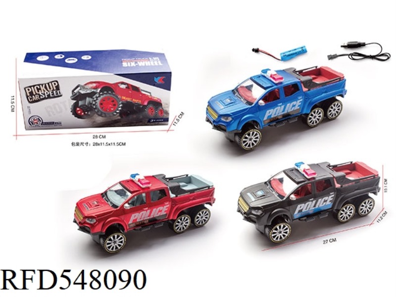 1:16 SIX-WHEELED MERCEDES-BENZ PICKUP ELECTRIC CARDAN WITH FRONT LIGHT MUSIC POLICE CAR