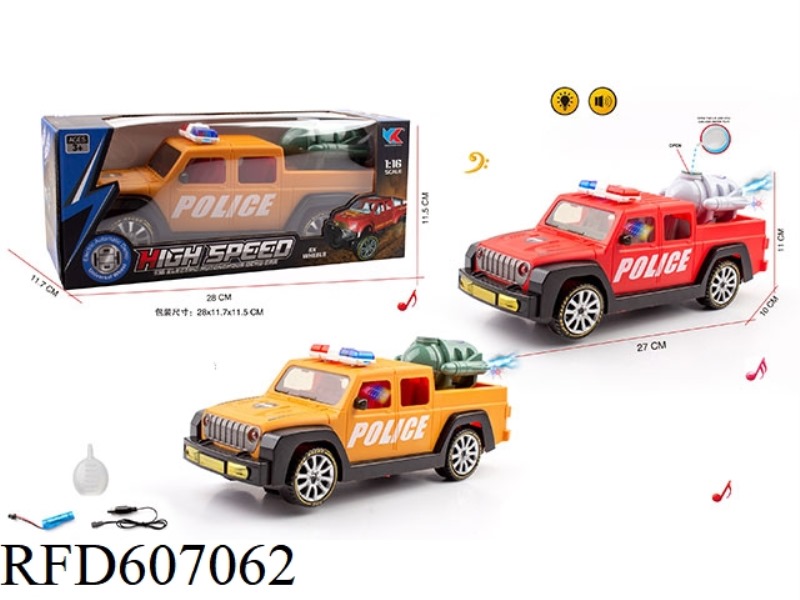 1:16 WRANGLER ELECTRIC PICKUP TRUCK UNIVERSAL MUSIC LIGHT SPRAY POLICE CAR PACKAGE ELECTRICITY