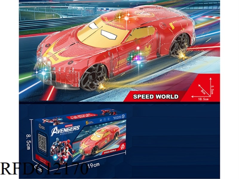 ELECTRIC UNIVERSAL LIGHTING MUSIC TRANSPARENT SHELL IRON MAN SPORTS CAR