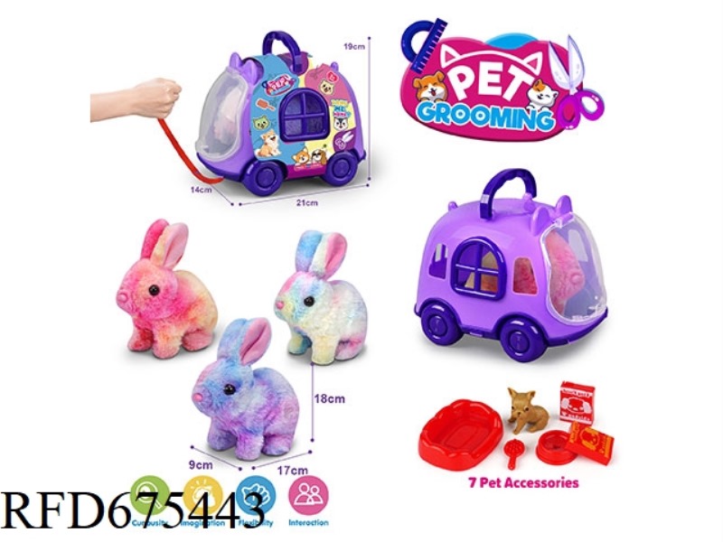 PURPLE LEASH BIKE + ELECTRIC PLUSH COLORFUL RABBIT + ACCESSORIES