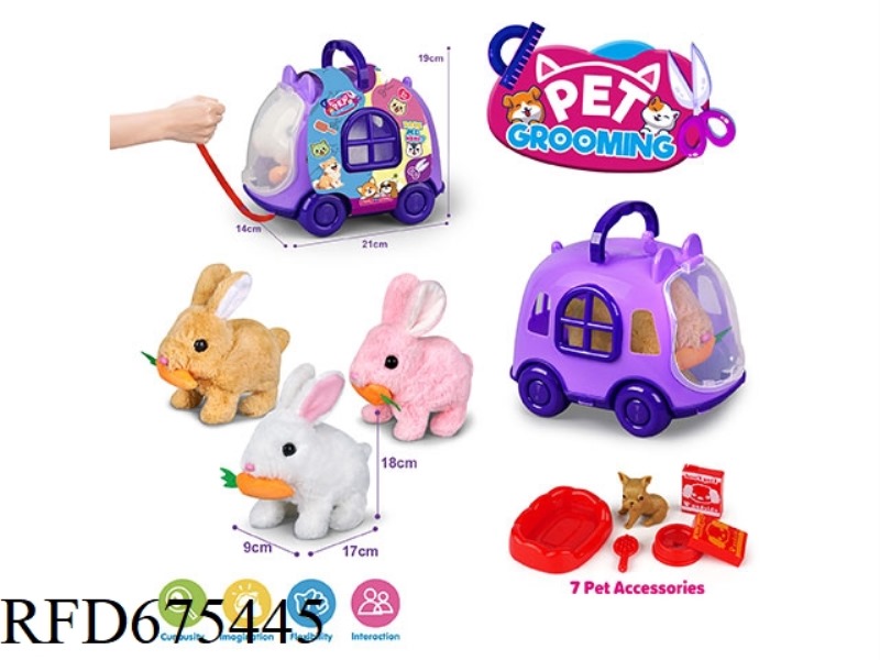 PURPLE DRAWSTRING CART + ELECTRIC PLUSH RADISH RABBIT + ACCESSORIES