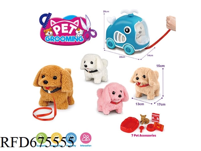 WHALE LEASH CART, SOLID-COLOR ELECTRIC PLUSH DOG