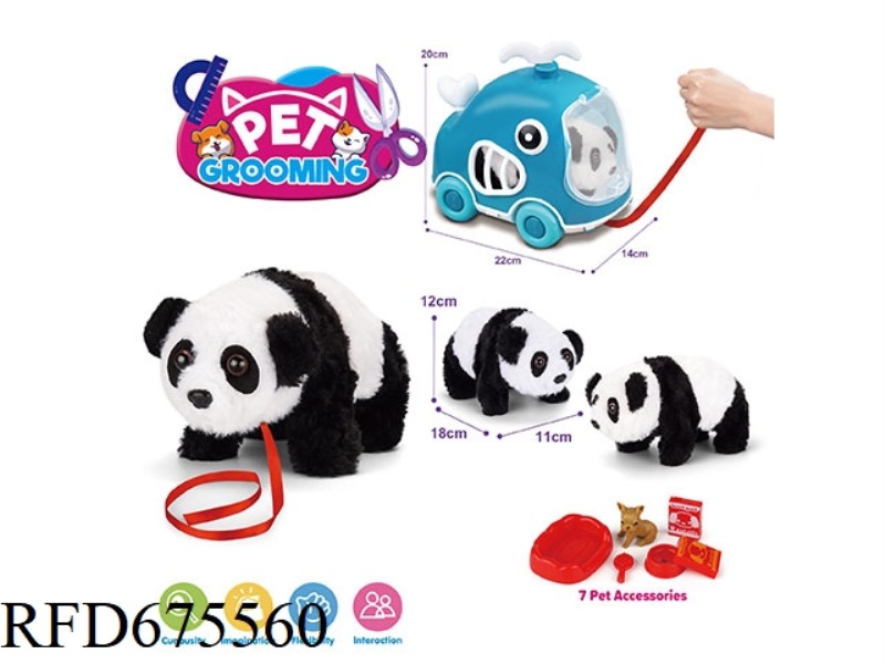 ELECTRIC PLUSH PANDA WITH WHALE LEASH AND ACCESSORIES