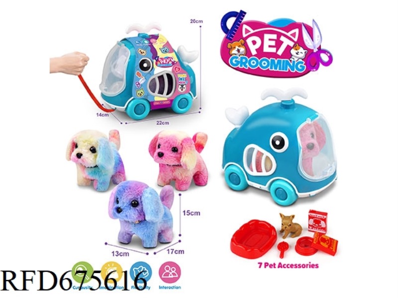 WHALE LEASH CART + ELECTRIC PLUSH COLORFUL DOG + ACCESSORIES