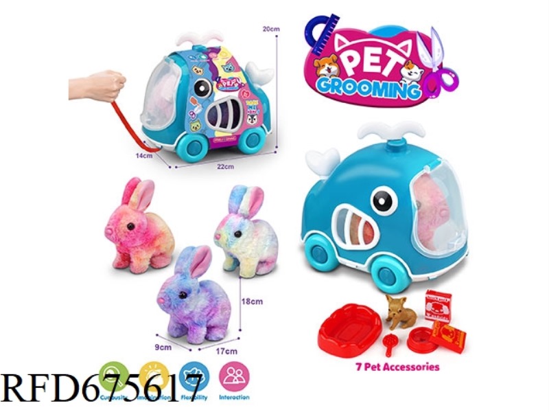 WHALE LEASH CART + ELECTRIC PLUSH COLORFUL RABBIT + ACCESSORIES